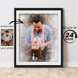 Ritratto personalizzato ad acquerello, regalo personalizzato per il nonno, stampa per la festa del papà, dipinto personalizzato da foto, ritratto dei nonni