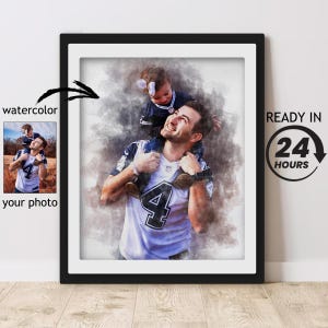 Ritratto di famiglia ad acquerello / Ritratto di padre e figlio dipinto da foto / Regalo personalizzato per la festa del papà / Regalo di anniversario personalizzato per il marito