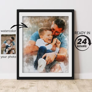 Watercolor Fathers Day Gift, Dad Gift, Family Portrait, Custom Portrait, Personalized Family Watercolor Painting from Your Photo, Christmas