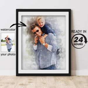 Personalized Watercolor Portrait, Dad Portrait from Photo, Dad and Kids Drawing from Photo, Father Illustration, Custom Father Portrait
