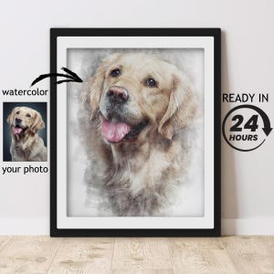 Portrait personnalisé avec animal de compagnie, portrait à l'aquarelle avec animal de compagnie, dessin de famille d'animaux de compagnie à partir d'une photo, dessin du propriétaire et d'animal de compagnie à partir d'une photo déco murale