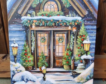 Christmas house original painting large Acrylic painting in the interior