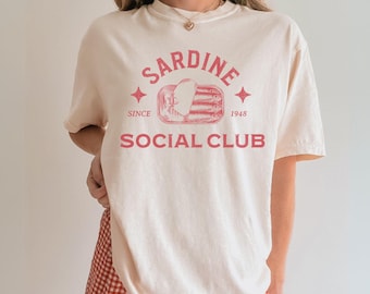 Sardine shirt Fisherman aesthetic Tinned Fish vintage graphic Tshirts Funny Social Club Tee Sardine Can Summer Shirt for her Trendy coastal