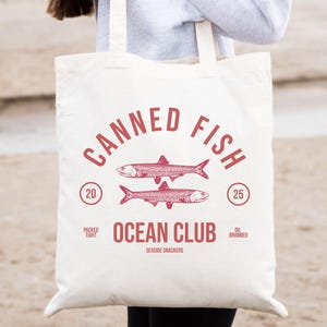 Sardine Tote Bag Doodle Art Fisherman Aesthetic Canvas Tote Bag Ocean Inspired Canned Fish Bag Foodie gift Sardinecore Fish Lover Gift Sea