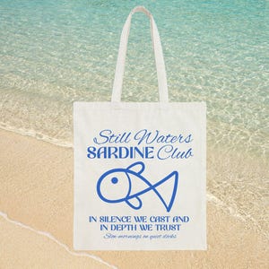 Sardine Doodle Art Tote Bag Fisherman Aesthetic Canvas Tote Bag Ocean Inspired Fish Bag Foodie gift Sardinecore Fish Lover Gift Nautical Sea