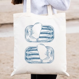 Sardine Tote Bag Vintage Fisherman Aesthetic Canvas Tote Bag Ocean Inspired Tinned Fish Bag Foodie gift Sardinecore Tote Fish Lover Gift Sea