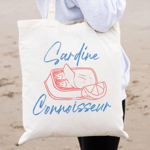 Sardine Tote Bag Doodle Art Fisherman Aesthetic Canvas Tote Bag Ocean Inspired Tinned Fish Bag Foodie gift Sardinecore Fish Lover Gift Sea