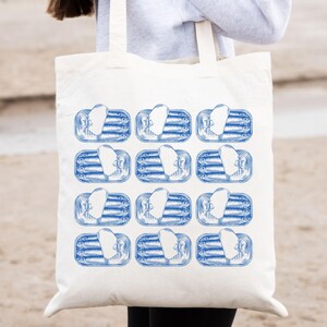 Sardine Tote Bag Vintage Fisherman Aesthetic Canvas Tote Bag Ocean Inspired Tinned Fish Bag Foodie gift Sardinecore Tote Fish Lover Gift Sea