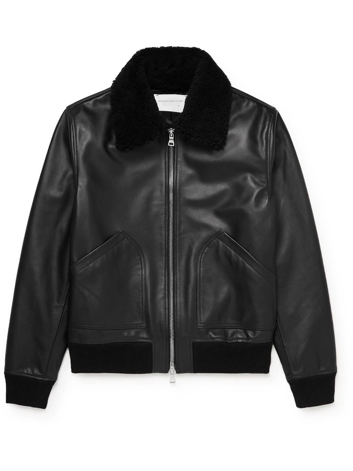 Mens Black Suede Shearling Leather Bomber Jacket main image 1