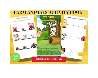 Activiteitenboek boerderijdieren voor kinderen van 4-6 jaar, spelletjes voor peuters (digitale download)