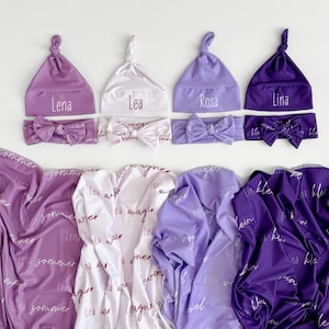 Lange pour nouveau-né avec prénom | Cadeau de naissance personnalisé | Couverture d&#39;hôpital personnalisée pour photos | Couverture personnalisée pour langes pour bébé