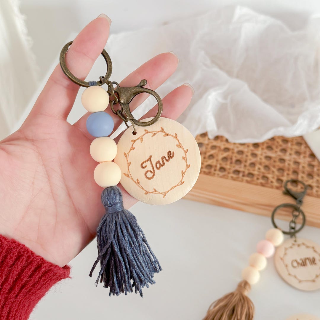 Personalized Wood Keychain | Custom Name Engraved Wooden Tag | Rustic ...