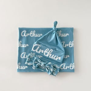 Manta de bebé personalizada con nombre, manta suave de poliéster y licra, regalo personalizado para recién nacidos, accesorio fotográfico para bebés, set para el regreso a casa en el hospital.