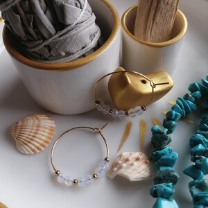 Moonstone and stainless steel hoop earrings
