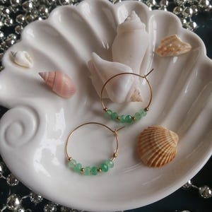 Green aventurine and stainless steel creoles