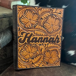 Floral Tooled Leather Notebook with Name