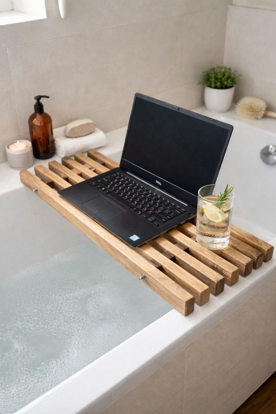 Handmade Wooden Bath Tray for Laptop | Bathtub Desk Shelf | Oak ...