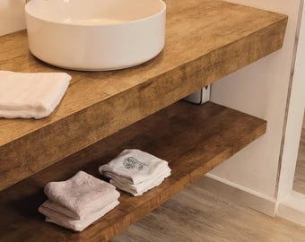 Floating Oak Vanity Shelf | Solid Oak Bathroom Vanity Top 1 | Wall-Mounted Floating Sink Shelf | Modern Wooden Bathroom Countertop