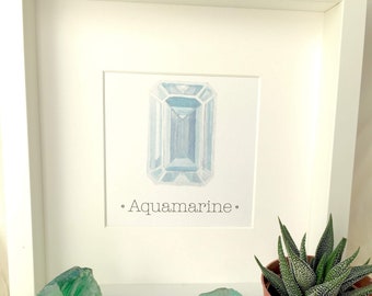 AQUAMARINE March Birthstone Print Art Aquamarine Birthstone Print PISCES March Baby Birth Sign, March Birthday Present