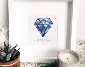 SAPPHIRE Birthstone Art September Birthstone, Sapphire Birthstone Print, Sapphire Engagement Present