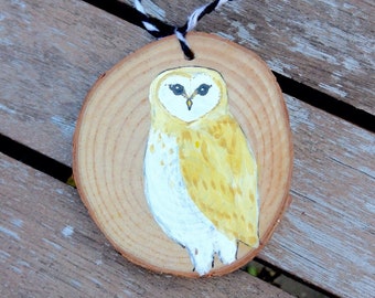 Wooden Barn Owl Christmas Ornament ONE Barn Owl Holiday Decoration, Rustic Owl Decoration Christmas Ornament Handpainted Owl Hygge Christmas