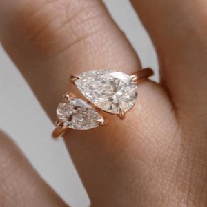 3.00 Ct Pear Cut Toi Et Moi Ring Lab-Grown Diamond or Moissanite Engagement Ring