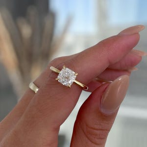 2.00 Ct Cushion Solitaire Engagement Ring: Lab Grown Diamond or Moissanite, 4-Claw Setting