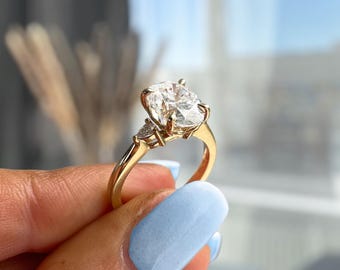 3.00Ct Oval Lab-Grown Diamond or Moissanite Trilogy Engagement Ring Pear Side Stones Ring