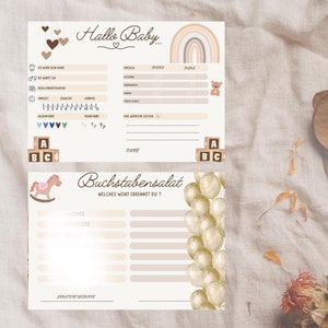 Juego de baby shower | Tarjeta de deseos de nacimiento | Conjunto de ducha para bebé | Juego de rompecabezas Boho | Género neutral Arco iris género neutral