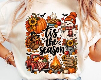 Tis The Season T-Shirt, Fall Season Gift, Autumn Harvest Graphic Tee, Pumpkin Turkey Thanksgiving Shirt, Cozy Autumn Lover Tee
