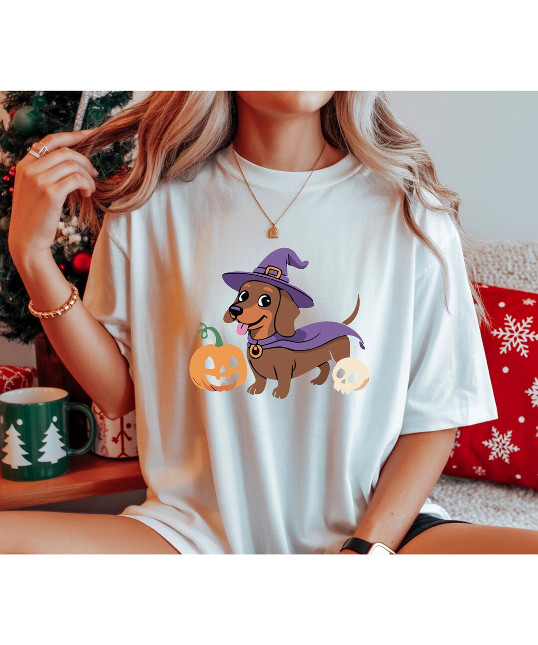 Halloween Dachshund PNG, Cute Dog Witch Hat Pumpkin Skull Digital ...
