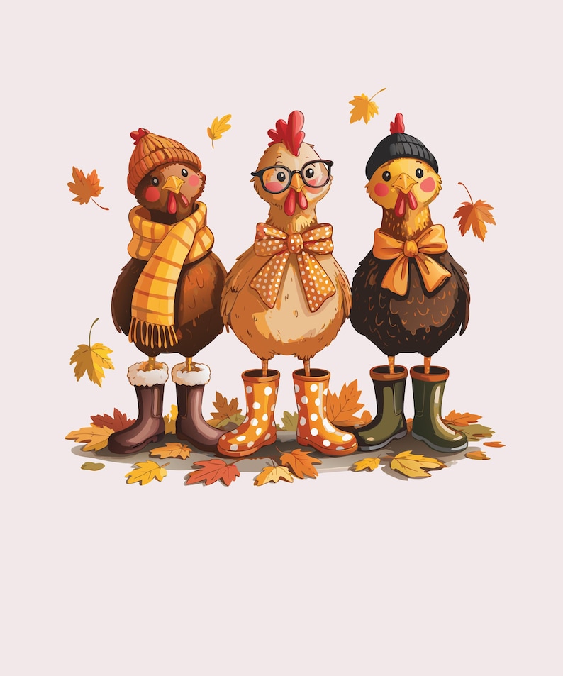 Fall Chicken Animation Autumn Chickens PNG, Fall Farm Chicken Clipart, Thanksgiving Hen ...