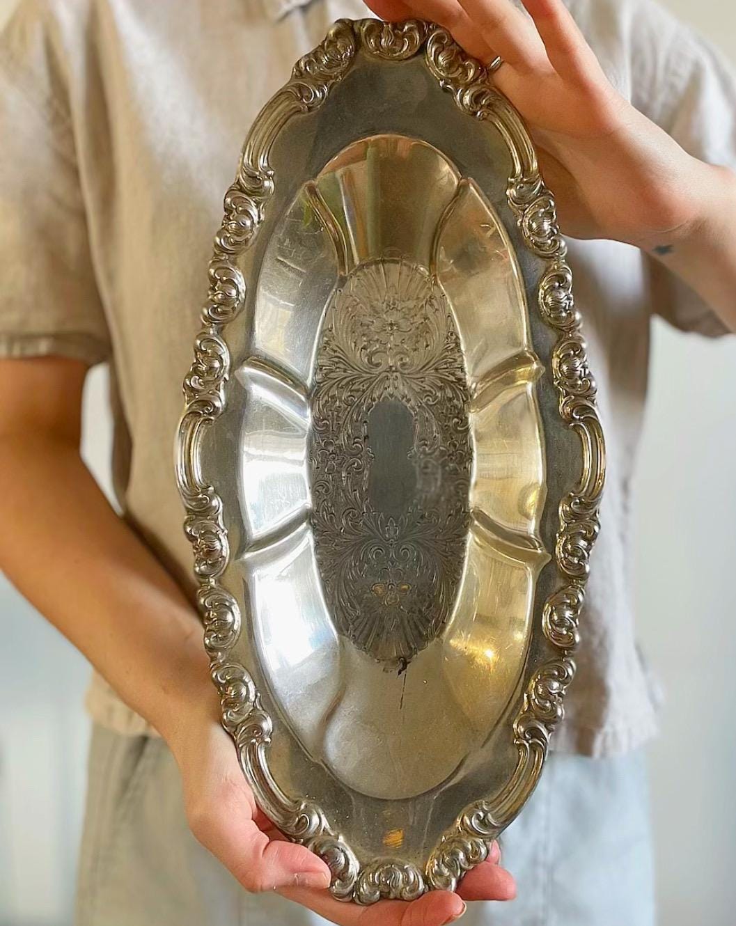 イギリス SILVER PLATED On Copper 21cm トレイ 【公式通販】