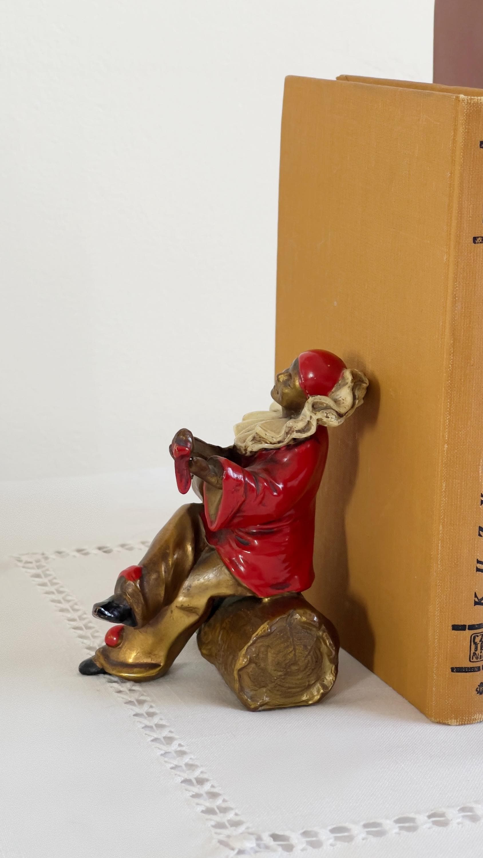 Antique Kronheim Oldenbusch Pierrot Harlequin Bookends Pair Metal
