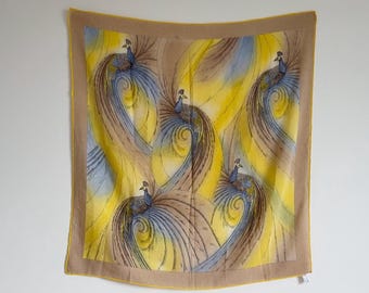 Vintage Liberty Silk Scarf Golden Pheasant Figural Art Print Yellow Carré Made Italy