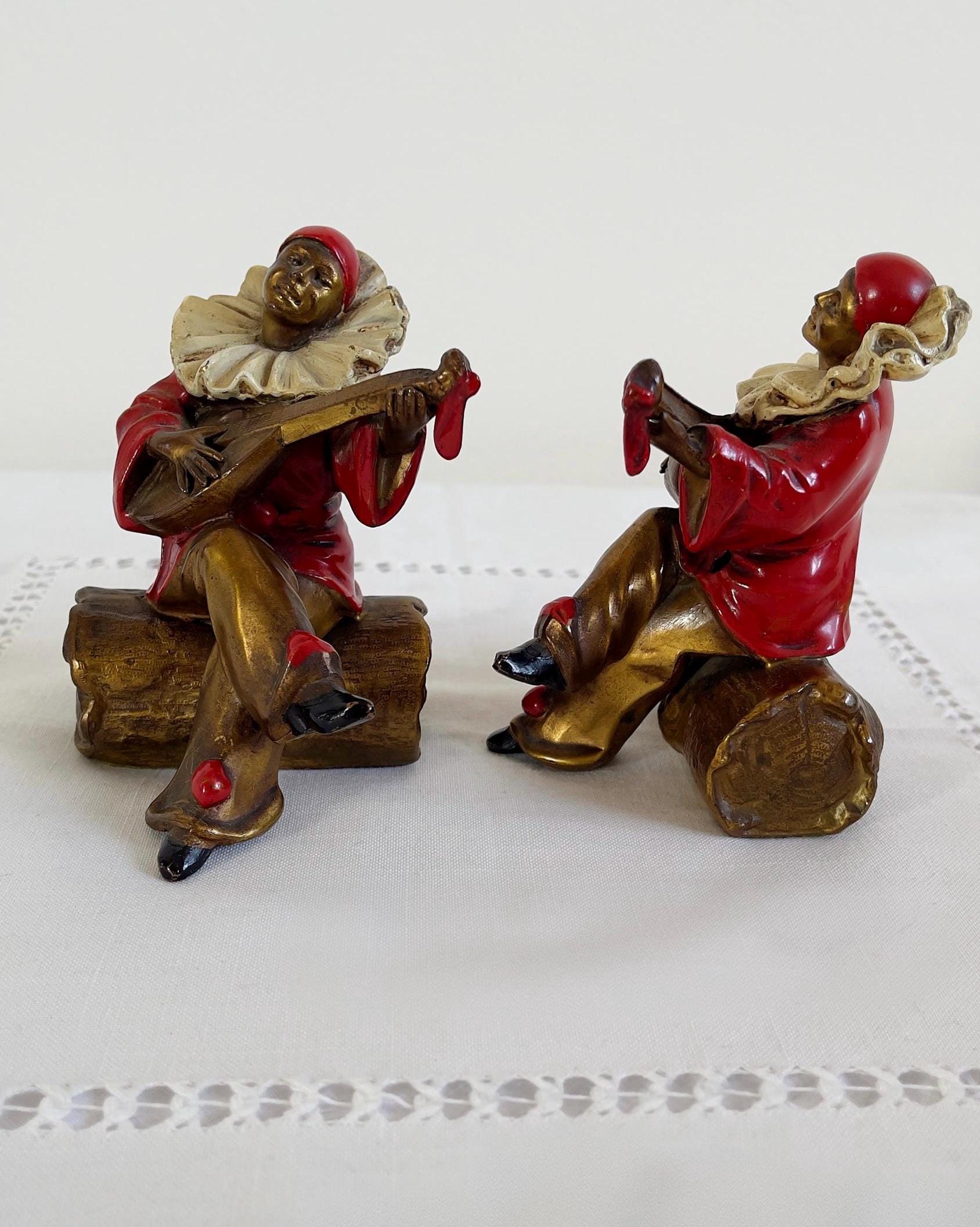 Antique Kronheim Oldenbusch Pierrot Harlequin Bookends Pair Metal