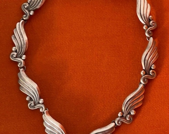 Margot de Taxco 5120 Sterling Silver Angel Wing Choker Necklace, Art Nouveau Collar