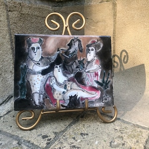 Vintage Signed "Peluquero Entrado" Naif Figures Ceramic Plaque