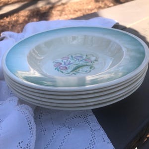 Juego de 6 cuencos para sopa Susie Cooper Crown Works Burslem Inglaterra Vintage Floral Teal