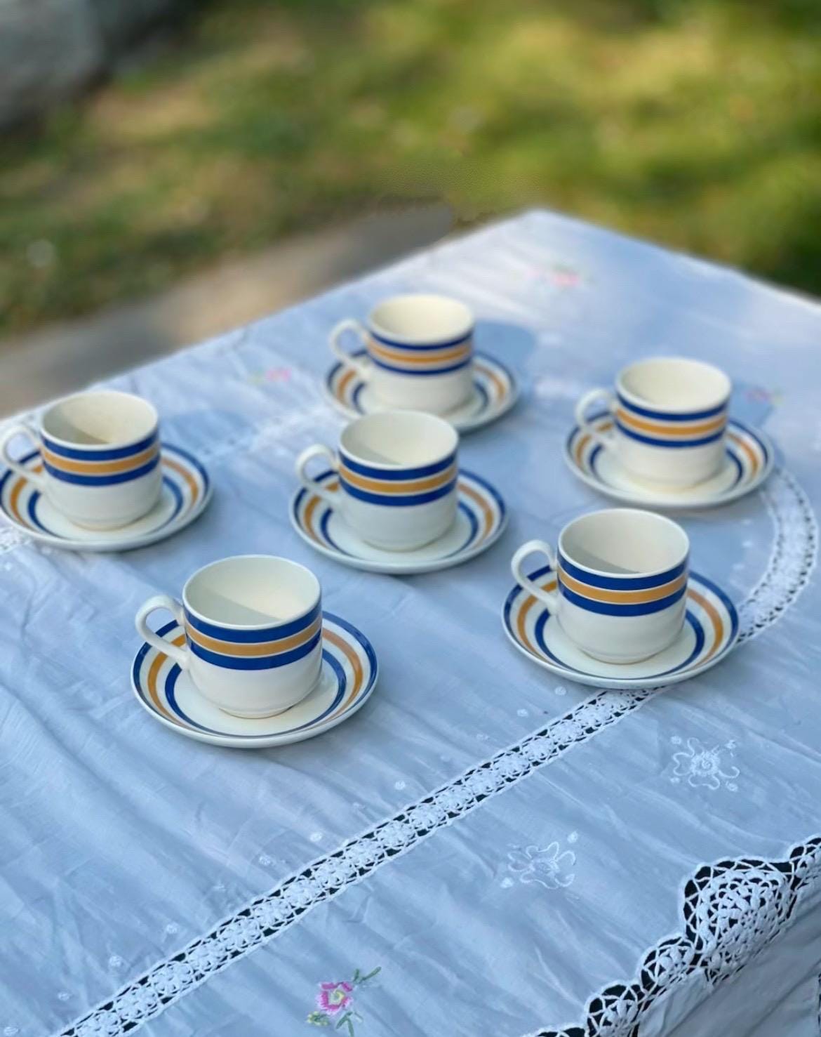Vintage blue stripe dinnerware - Etsy 日本