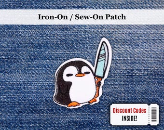 Killer Penguin Patch | Iron-On/Sew-On Funny Sarcastic Animal Embroidered Patch | Ironic Sarcasm Patch | Gift for Humor and Animal Lovers