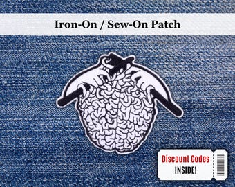Brain Knitting Patch | Iron-On/Sew-On Embroidered Patch | Clever Embroidered Patch for Intellectuals, Creatives, Deep Thinkers, Philosophers