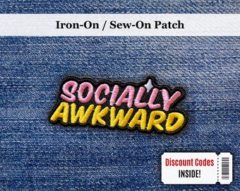 Parche divertido con frase sarcástica para socialmente incómodo, para planchar o coser, bordado colorido con cita sarcástica divertida, aplique para planchar, regalo para un amigo