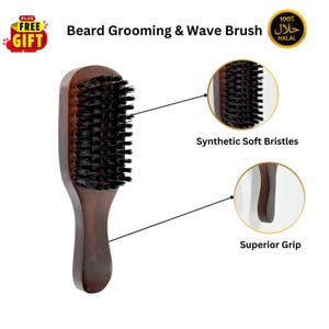 MR Synthetic Soft Bristles Beard Grooming & Wave Brush, Durable Men&#39;s Grooming Tool, Ideal for Barbers or Home - 3803