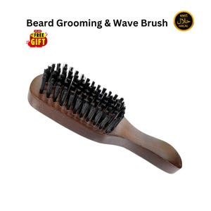 MR Synthetic Medium Bristles Wooden Beard Grooming & Wave Brush, Durable Men&#39;s Grooming Tool, Ideal for Barbers or Home - 3804