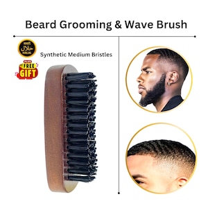 MR Synthetic Medium Bristles Wooden Beard Grooming & Wave Brush, Durable Men&#39;s Grooming Tool, Ideal for Barbers or Home - 3801