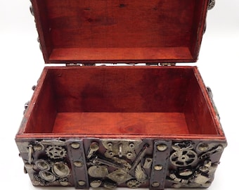 Steampunk Treasure Chest with Butterfly Latch and Combination Lock