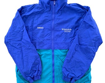 Vintage Hewlett Packard Autodesk CAD Camp Jacket - 90s Y2K, Blue, Colour Block, Raincoat, Gear for Sport, Tech, Nerd, Grandpa, Coat