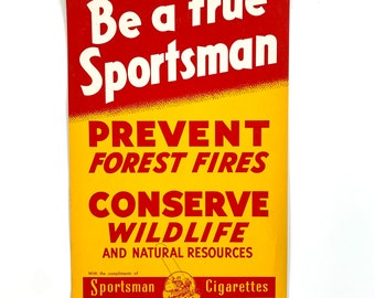 RARE Vintage Authentic Sportsman Cigarettes Sign - Mid Century, Retro, Poster, Graphic, Advertising, Design, Signage, 60s, Red Yellow White