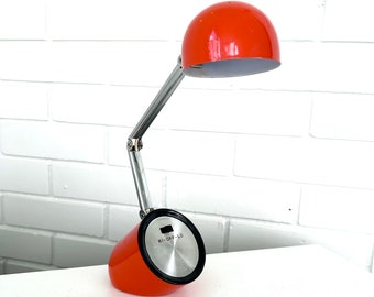 Vintage 80s Well-Lite Orange Red Capsule Task Lamp - Modern, Retro, Pop Art, Desk, Small, Metal, Mod, Apple, Computer, Light, Kartell, Candy